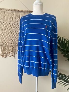 Polo Ralph Lauren Vintage Men’s Medium Pima Cotton Blue Striped Sweater Crewneck